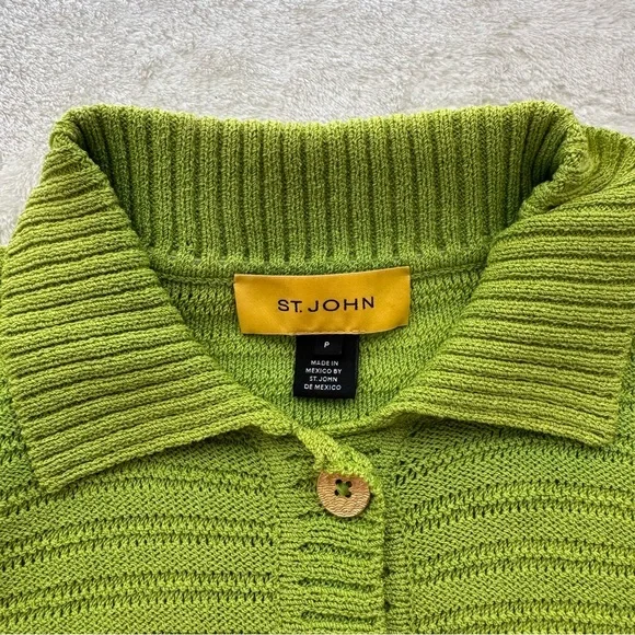 Vintage St. John Bright Green Santana Knit Button Down Crop Cardigan P